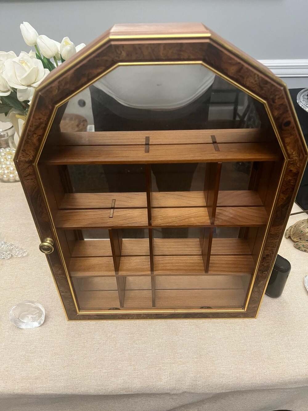 Vintage Wooden Wall Mount Curio Display Cabinet with Glass Door